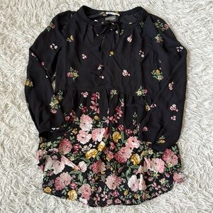 DR2 Floral Long Sleeve Bow-Tie Neck Blouse